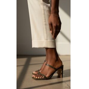 Olive Green Croc Heeled‎ Sandals | Square Toe 90s Minimalist Block Heel 8.5